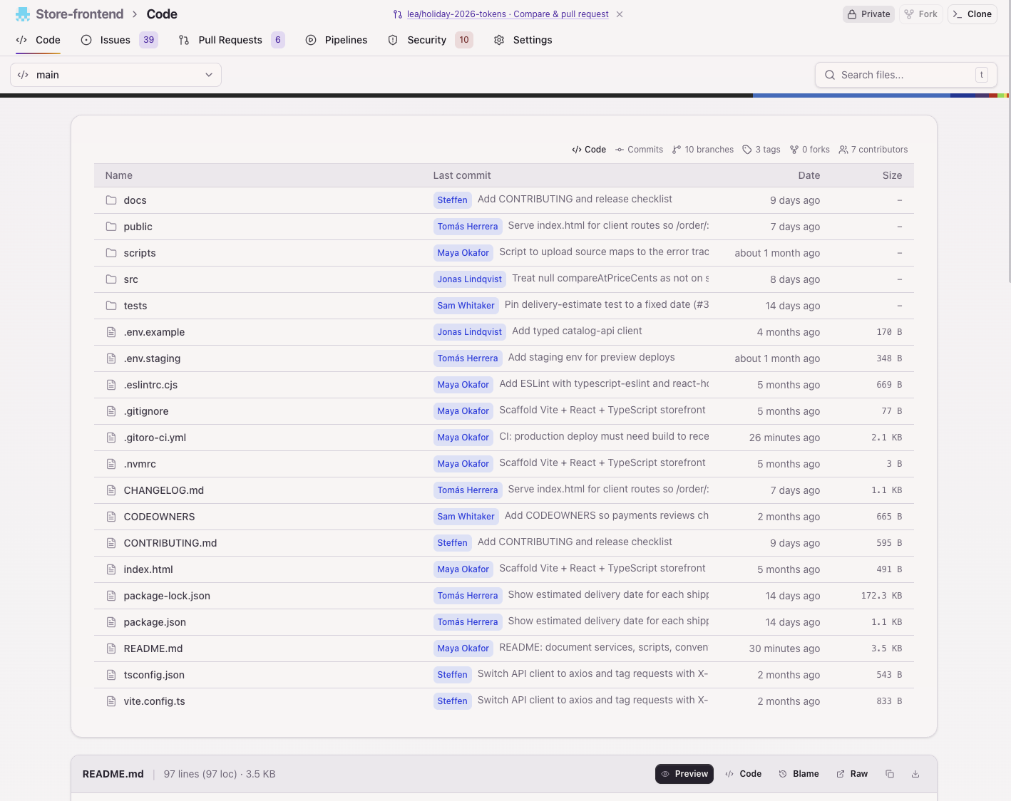 Filbrowseren i et repository i Gitoro